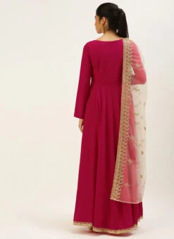 Pink N White Embroidered Anarkali Suit Festive Wear -Deals Chic Lehenga Store Pink N White Embroidered Anarkali Suit SLBS02111064 b