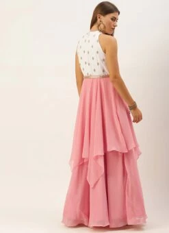 Pink N White Embroidered Handkerchief Gown Party Wear -Deals Chic Lehenga Store Pink N White Embroidered Handkerchief Gown IWBS02105331 b