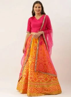 Pink N Yellow Art Silk Kali Lehenga Set Festive Wear -Deals Chic Lehenga Store Pink N Yellow Art Silk Kali Lehenga Set GHBS02112165 u