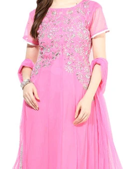 Light Pink Net Anarkali Suit Party Wear