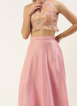 Skirt From Pink Net Thread Embroidered Skirt Set After Six Wear