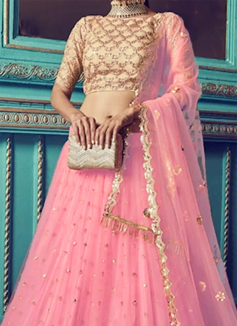 Pink Net Umbrella Lehenga Party Wear 1 Pink Net Umbrella Lehenga Party Wear