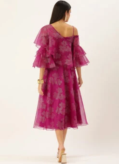 Pink Organza Foil Printed Dress Party Wear 11 Pink Organza Foil Printed Dress Party Wear -Deals Chic Lehenga Store Pink Organza Foil Printed Dress DRBS02209819 b