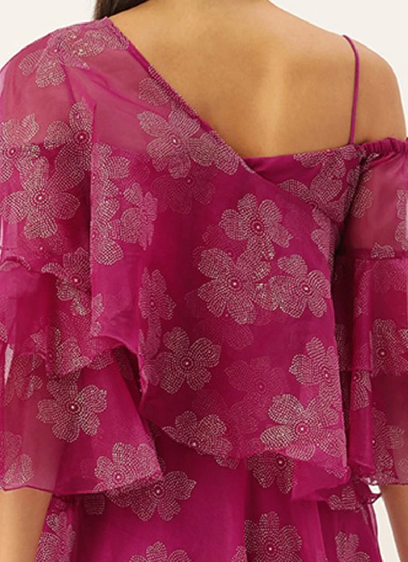 Pink Organza Foil Printed Dress Party Wear 6 Pink Organza Foil Printed Dress Party Wear - Image 6