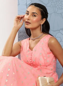 Pink Organza Jacquard Maxi Dress Festive Wear 12 Pink Organza Jacquard Maxi Dress Festive Wear -Deals Chic Lehenga Store Pink Organza Jacquard Maxi Dress DRBS02301035 rrc1