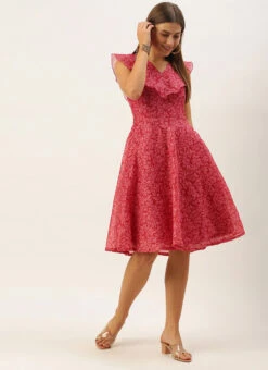 Pink Printed Cotton Knee Length Dress After Six Wear -Deals Chic Lehenga Store Pink Printed Cotton Knee Length Dress DRBS02105401 u