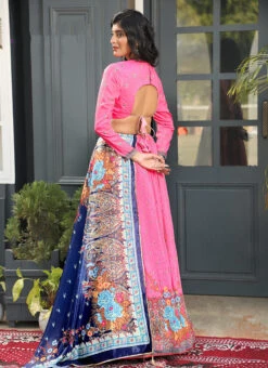 Pink Satin Silk Digital Printed Work A Line Lehenga Navy Blue Dupatta Festive Wear -Deals Chic Lehenga Store Pink Satin Silk Digital Printed Work A Line Lehenga Navy Blue Dupatta GHSKA4521117 b