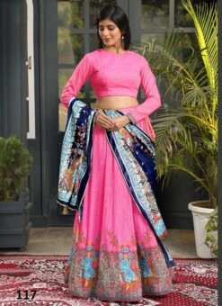 Pink Satin Silk Digital Printed Work A Line Lehenga Navy Blue Dupatta Festive Wear -Deals Chic Lehenga Store Pink Satin Silk Digital Printed Work A Line Lehenga Navy Blue Dupatta GHSKA4521117 u