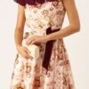 Pink Taffeta Digital Printed N Burgundy Dress Festive Wear