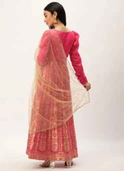 Pink Taffeta Jacquard Anarkali Set Festive Wear -Deals Chic Lehenga Store Pink Taffeta Jacquard Anarkali Set SLBS02301044 b 1