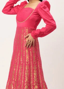 Bottom From Pink Taffeta Jacquard Anarkali Set After Six Wear