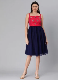 Pink Taffeta Jacquard N Navy Blue Dress Festive Wear 10 Pink Taffeta Jacquard N Navy Blue Dress Festive Wear -Deals Chic Lehenga Store Pink Taffeta Jacquard N Navy Blue Dress DRBS02205006 u