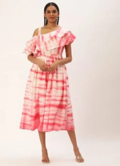 Pink Tie N Dye Ruffled Dress After Six Wear 10 Pink Tie N Dye Ruffled Dress After Six Wear -Deals Chic Lehenga Store Pink Tie N Dye Ruffled Dress DRBS02301954 u