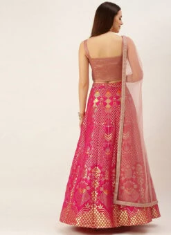 Peach Jacquard N Green Art Silk Lehenga Festive Wear -Deals Chic Lehenga Store Pinlk Taffeta N Green Art Silk Lehenga GHBS02109737 b