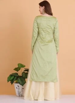 Top From Pista Green N Cream Printed Sharara Set After Six Wear -Deals Chic Lehenga Store Pista Green N Cream Printed Sharara Set SLBS02306316 b 2