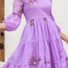 Purple Faux Chiffon Digital Print Fit And Flare Dress After Six Wear