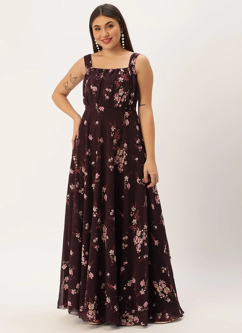 Purple Georgette Digital Printed Dress Party Wear 3 Purple Georgette Digital Printed Dress Party Wear - Image 3