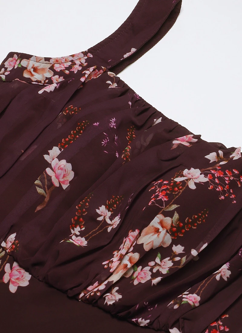 Purple Georgette Digital Printed Dress Party Wear 5 Purple Georgette Digital Printed Dress Party Wear - Image 5