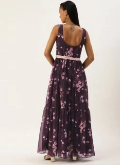 Purple Georgette Digital Printed Tiered Dress Festive Wear -Deals Chic Lehenga Store Purple Georgette Digital Printed Tiered Dress DRBS02302269 b