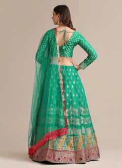Rama Green Silk Zari Jacquard Weaving Work A Line Lehenga Party Wear -Deals Chic Lehenga Store Rama Green Silk Zari Jacquard Weaving Work A Line Lehenga GHSACW2803 b