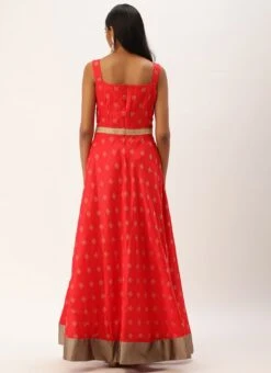 Red Art Silk Strap Neck Style Maxi Dress Festive Wear 11 Red Art Silk Strap Neck Style Maxi Dress Festive Wear -Deals Chic Lehenga Store Red Art Silk Strap Neck Style Maxi Dress DRBS02301108 b