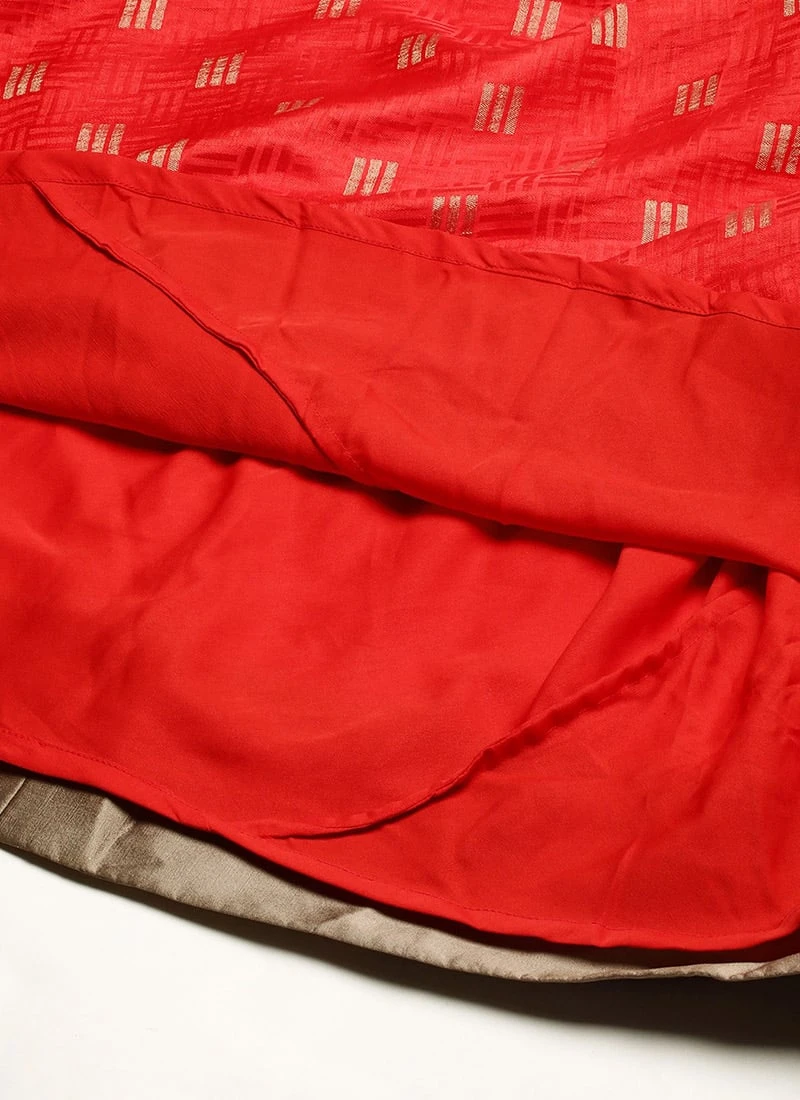 Red Art Silk Strap Neck Style Maxi Dress Festive Wear 8 Red Art Silk Strap Neck Style Maxi Dress Festive Wear - Image 8