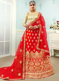 Red Embroidered A Line Lehenga Wedding Wear -Deals Chic Lehenga Store Red Embroidered A Line Lehenga GHSSIT33804 u
