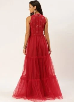 Red Georgette Embroidered Dress Festive Wear -Deals Chic Lehenga Store Red Georgette Embroidered Dress DRBS02211138 b