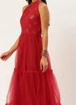 Red Georgette Embroidered Dress Festive Wear