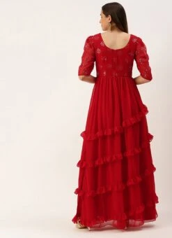 Red Georgette Embroidered Maxi Dress Festive Wear -Deals Chic Lehenga Store Red Georgette Embroidered Maxi Dress DRBS02211085 b