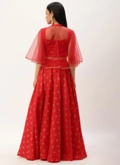 Skirt From Red Jacquard Crop Top N Skirt With Cape After Six Wear -Deals Chic Lehenga Store Red Jacquard Crop Top N Skirt With Cape IWBS02301050 b