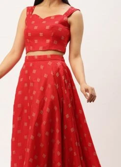 Skirt From Red Jacquard Crop Top N Skirt With Cape After Six Wear