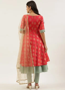 Red Jacquard N Sea Green Anarkali Suit Festive Wear -Deals Chic Lehenga Store Red Jacquard N Sea Green Anarkali Suit SLBS02204846 b