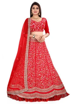 Red Satin Embroidered Umbrella Lehenga Wedding Wear 6 Red Satin Embroidered Umbrella Lehenga Wedding Wear -Deals Chic Lehenga Store Red Satin Embroidered Umbrella Lehenga GHSYELC29 u