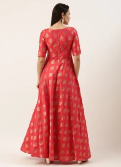 Red Taffeta Jacquard Half Circular Dress Festive Wear 11 Red Taffeta Jacquard Half Circular Dress Festive Wear -Deals Chic Lehenga Store Red Taffeta Jacquard Half Circular Dress DRBS02204664 b