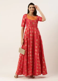 Red Taffeta Jacquard Half Circular Dress Festive Wear 10 Red Taffeta Jacquard Half Circular Dress Festive Wear -Deals Chic Lehenga Store Red Taffeta Jacquard Half Circular Dress DRBS02204664 u