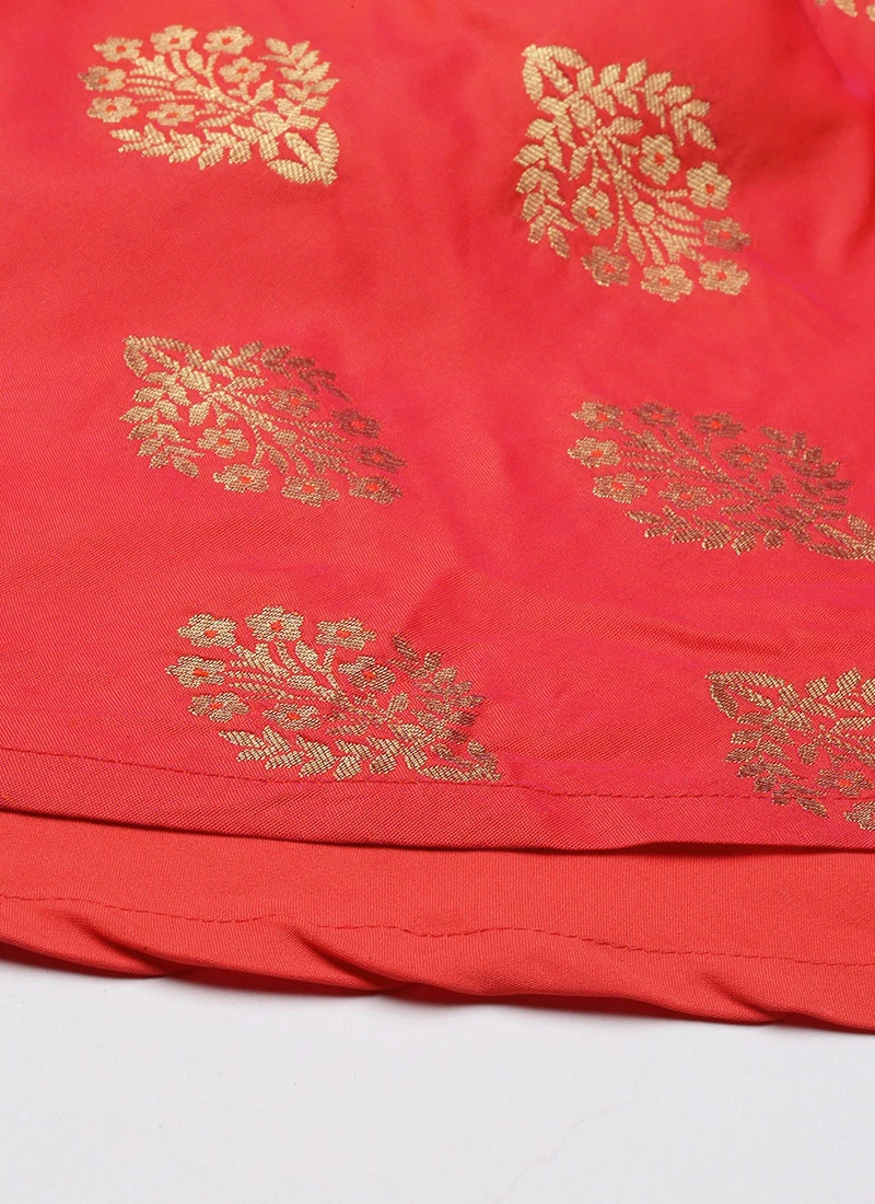 Red Taffeta Jacquard Half Circular Dress Festive Wear 7 Red Taffeta Jacquard Half Circular Dress Festive Wear - Image 7