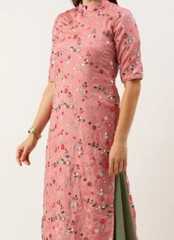 Bottom From Rouge Pink Embroidered Collar Neck Palazzo Suit After Six Wear