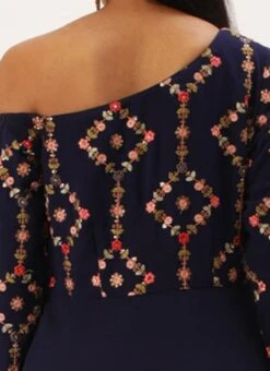 Royal Blue Embroidered One Shoulder Ruffle Gown Party Wear -Deals Chic Lehenga Store Royal Blue Embroidered One Shoulder Ruffle Gown IWBS02301755 rrc2