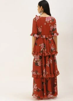 Rust Georgette Digital Printed Gown After Six Wear -Deals Chic Lehenga Store Rust Georgette Digital Printed Gown DRBS02206242 b 1