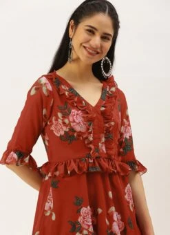 Rust Georgette Digital Printed Gown After Six Wear -Deals Chic Lehenga Store Rust Georgette Digital Printed Gown DRBS02206242 rrc3 1