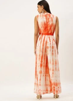 Rust Tie N Dye Cotton Collar Neck Jumpsuit After Six Wear -Deals Chic Lehenga Store Rust Tie N Dye Cotton Collar Neck Jumpsuit DRBS02202401 b 1
