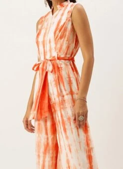 Rust Tie N Dye Cotton Collar Neck Jumpsuit After Six Wear