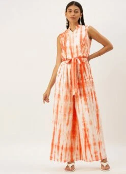 Rust Tie N Dye Cotton Collar Neck Jumpsuit After Six Wear Festive Wear -Deals Chic Lehenga Store Rust Tie N Dye Cotton Collar Neck Jumpsuit DRBS02202401 u