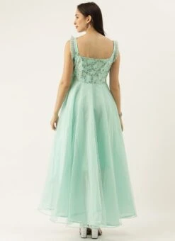 Sea Blue Embroidered Asymmetrical Gown Party Wear -Deals Chic Lehenga Store Sea Blue Embroidered Asymmetrical Gown IWBS02007303 b