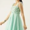 Sea Blue Embroidered Asymmetrical Gown Party Wear