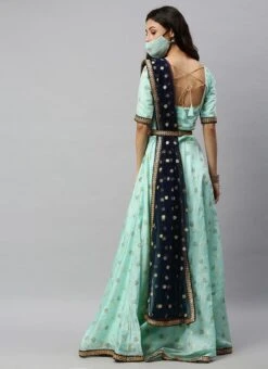 Sea Blue N Blue Boat Neck Lehenga Set Wedding Wear -Deals Chic Lehenga Store Sea Blue N Blue Boat Neck Lehenga Set GHBS02006247 b