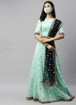 Sea Blue N Blue Boat Neck Lehenga Set Wedding Wear -Deals Chic Lehenga Store Sea Blue N Blue Boat Neck Lehenga Set GHBS02006247 u