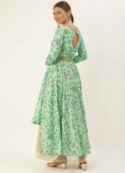 Sea Green Embroidered Asymmetrical Layered Gown Party Wear -Deals Chic Lehenga Store Sea Green Embroidered Asymmetrical Layered Gown IWBS02007259 b