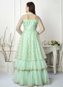 Sea Green Embroidered Layered Style Gown Wedding Wear 11 Sea Green Embroidered Layered Style Gown Wedding Wear -Deals Chic Lehenga Store Sea Green Embroidered Layered Style Gown IWBS02301713 b